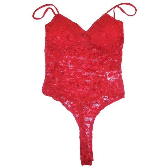 Teddy Bodysuit NEW Stretchy Red Lace Trim Lingerie Undergarment One Piece - Picture 1 of 7